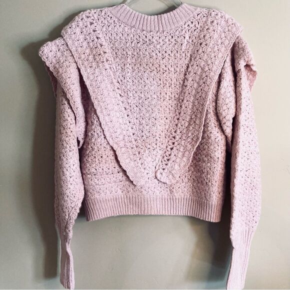 NEW FARM Rio Pink Flower Texture Knit Cardigan Sweater Button Ruffle Size L - Picture 12 of 16